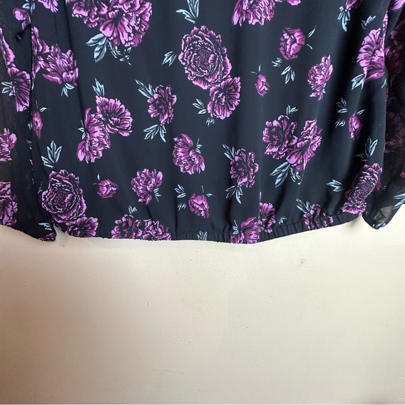 Torrid Black Pink Floral Chiffon Cage Crisscross Back Blouse Women’s Size 1X - Picture 8 of 13